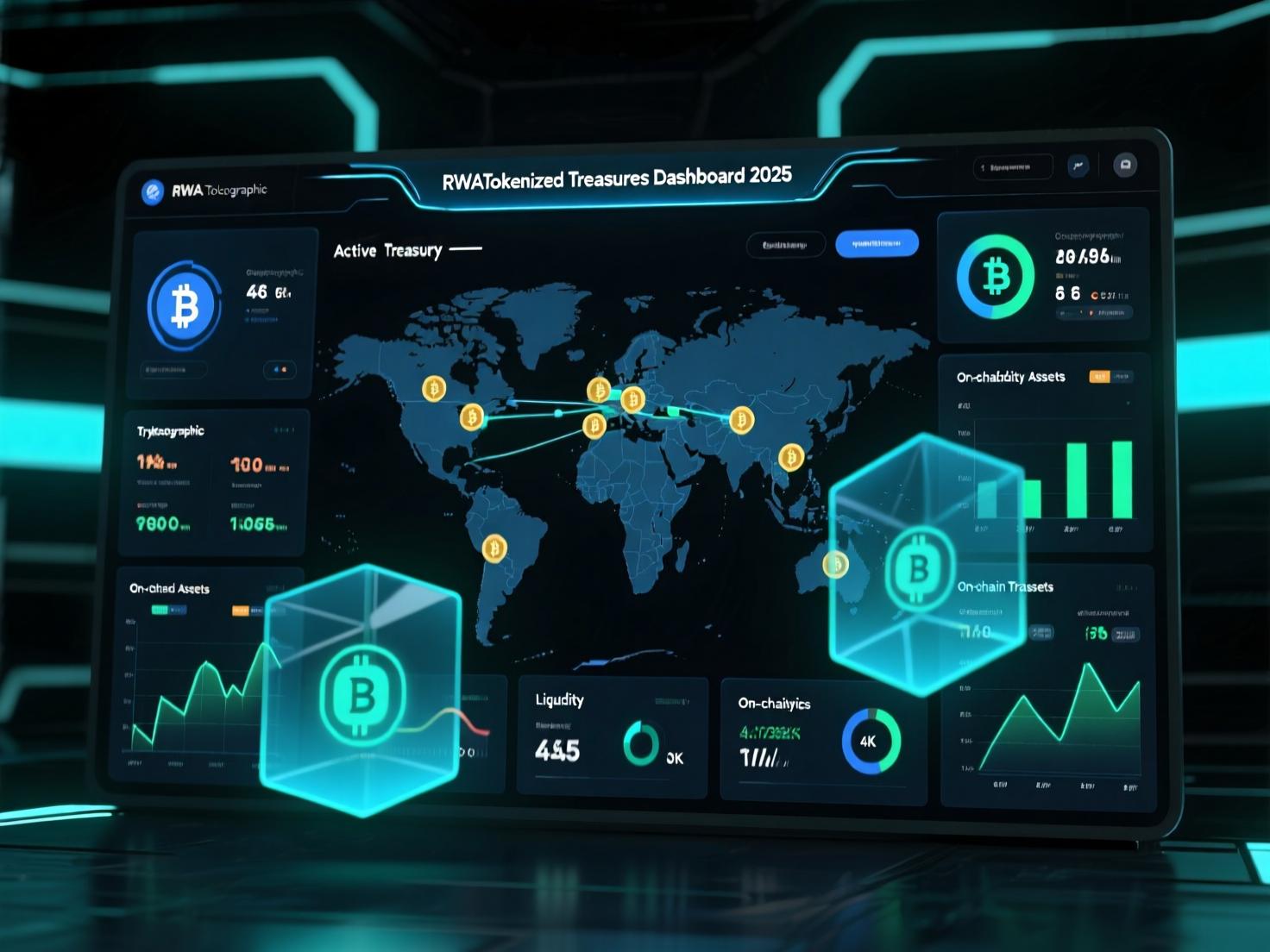 Dashboard-style visualization of tokenized treasuries growth in 2025; Real-World Asset Tokenization context.