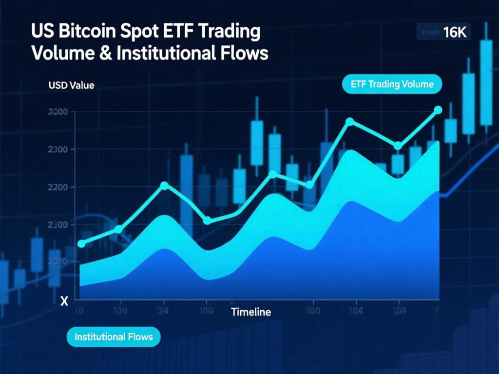 “Institutional flow chart showing rising US Bitcoin spot ETF trading volume”