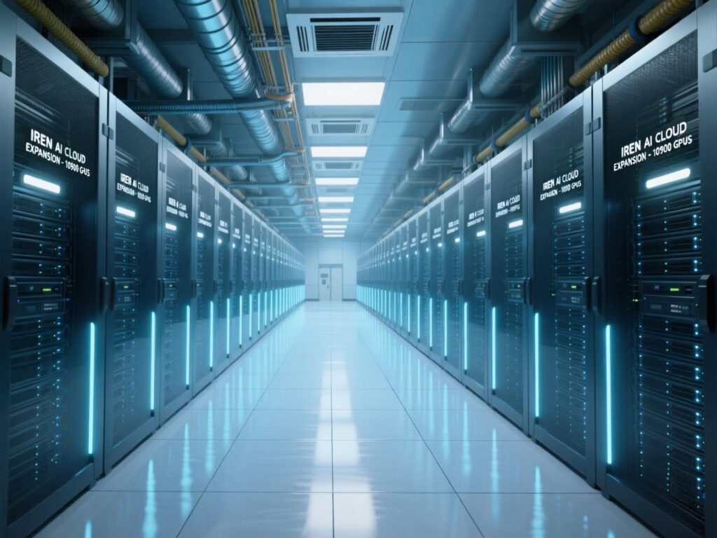 “Data center racks illustrating IREN AI cloud expansion to 10,900 GPUs”