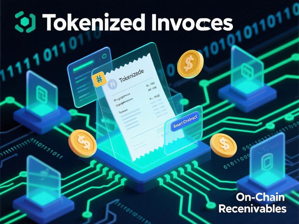 “Tokenized invoices flowing into an SPV pool for on-chain receivables financing.”