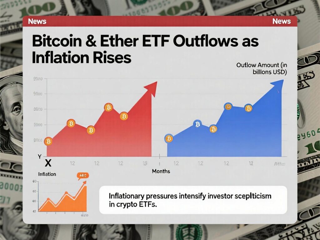 Trading floor reacting to Bitcoin and Ether ETF outflows as inflation rises