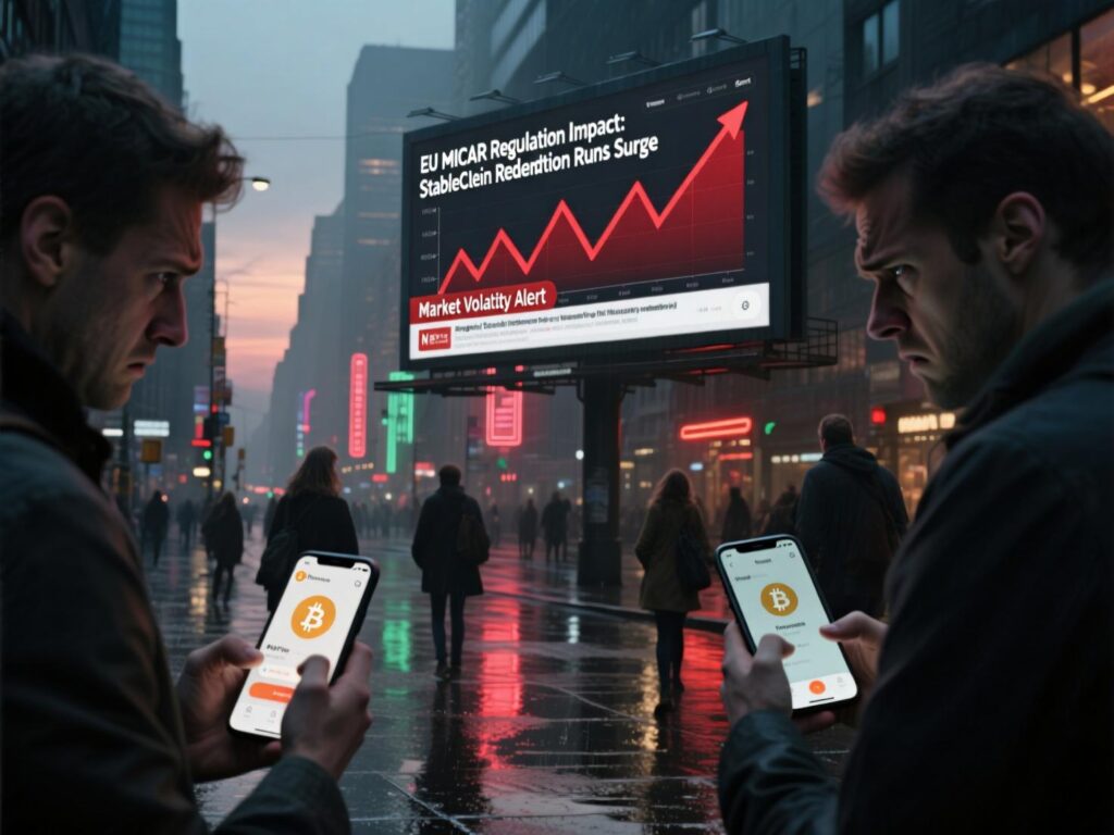 Visual showing redemption pressure under EU MiCAR stablecoin regulation