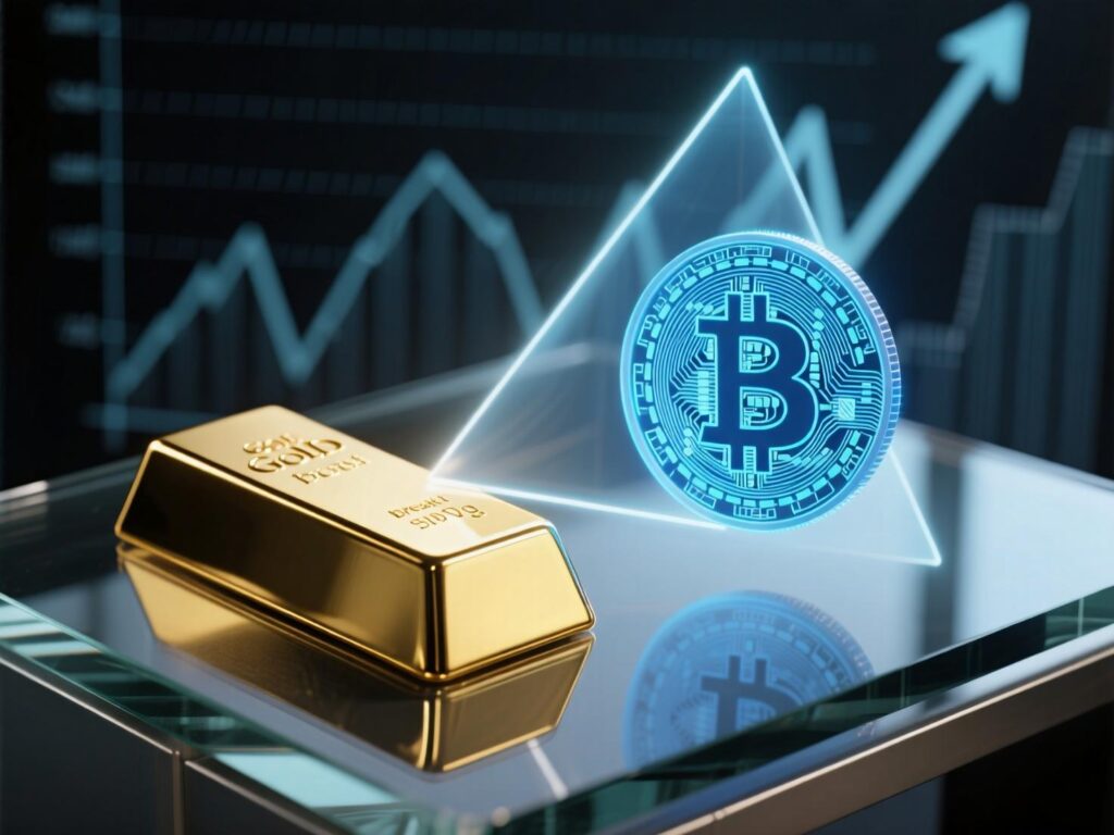 Ascending triangle suggesting potential bitcoin-gold ratio 2025 breakout