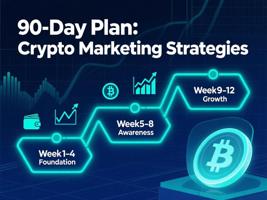 “90-day launch plan for crypto marketing strategies with compliance checkpoints.”