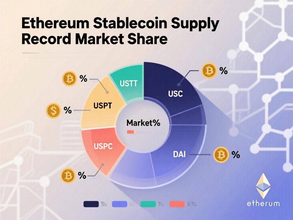 "Ethereum market share vs Tron and Solana during the Ethereum stablecoin supply record"