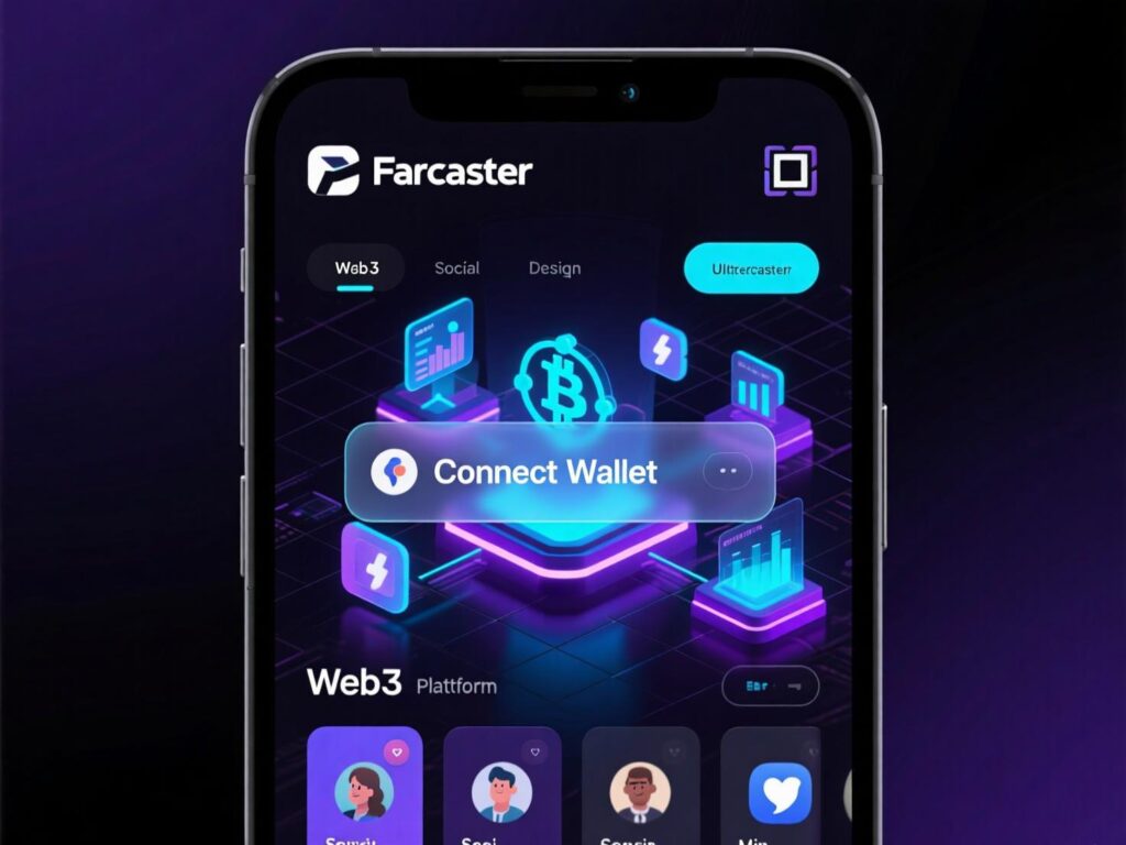 “Farcaster Frames example showing in-feed actions on Web3 social platforms.”