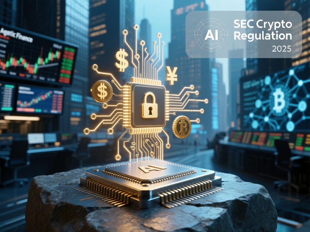 “AI trading dashboard illustrating agentic finance within SEC crypto regulation 2025”