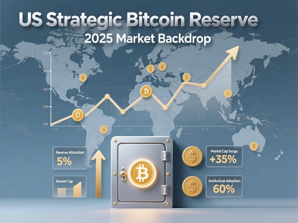 Bitcoin price chart next to gold and equities for the US Strategic Bitcoin Reserve 2025 story.