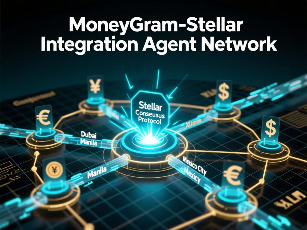 “Stellar network illustration with MoneyGram agent locations in Colombia”
