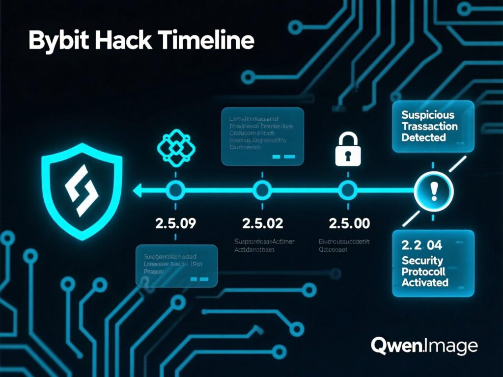 “Timeline graphic of Bybit hack and subsequent law-enforcement attributions.”