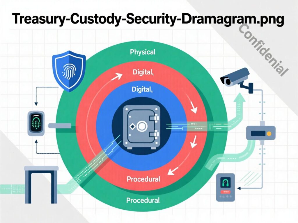 Diagram illustrating multi-party crypto custody and key storage