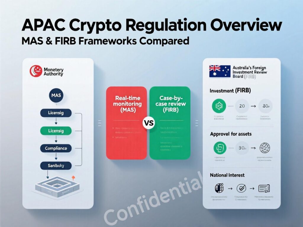 “Map highlighting MAS and FIRB jurisdictions for APAC crypto”