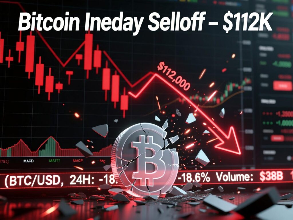Cryptocurrencies Sink as $1.5 Billion in Bullish Bets Wiped Out 2 “Bitcoin intraday chart highlighting fall toward $112,000”