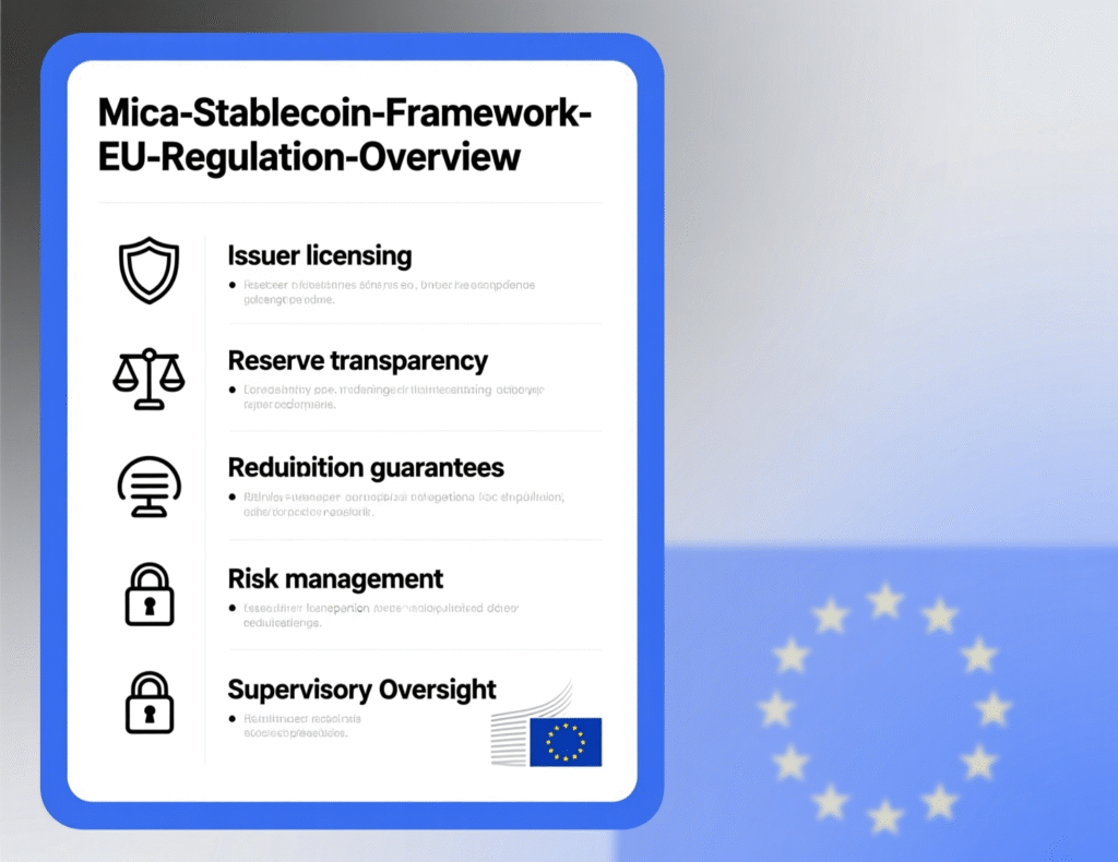 Societe Generale Selects Bullish Europe to Debut Its USD Stablecoin 3 Diagram of MiCA stablecoin compliance framework in the EU
