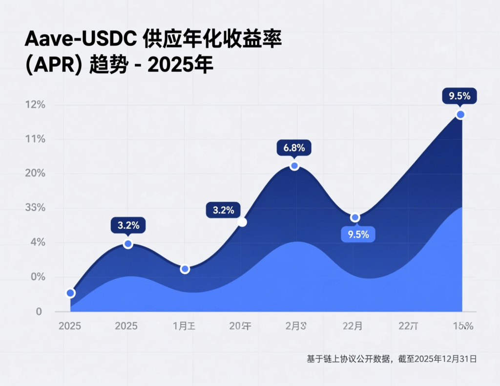 Aave v3 USDC supply APR snapshots around Sept 2025.”