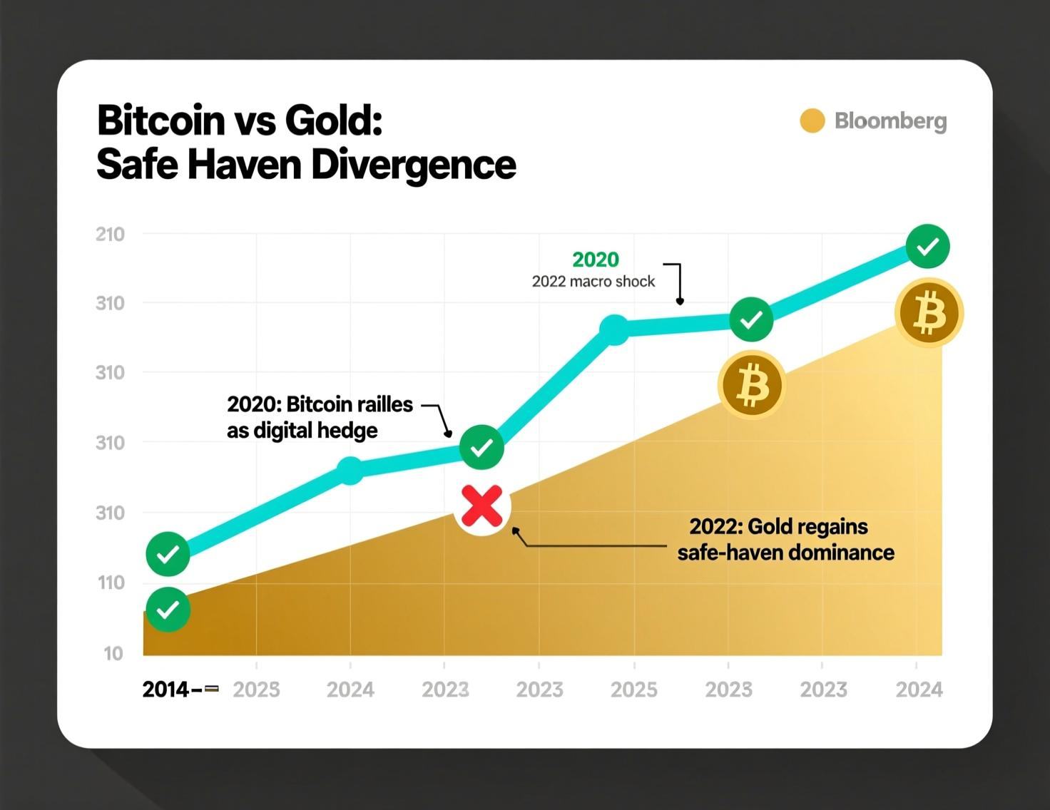 Bitcoin’s Slump Widens Safe Haven Divergence for Gold