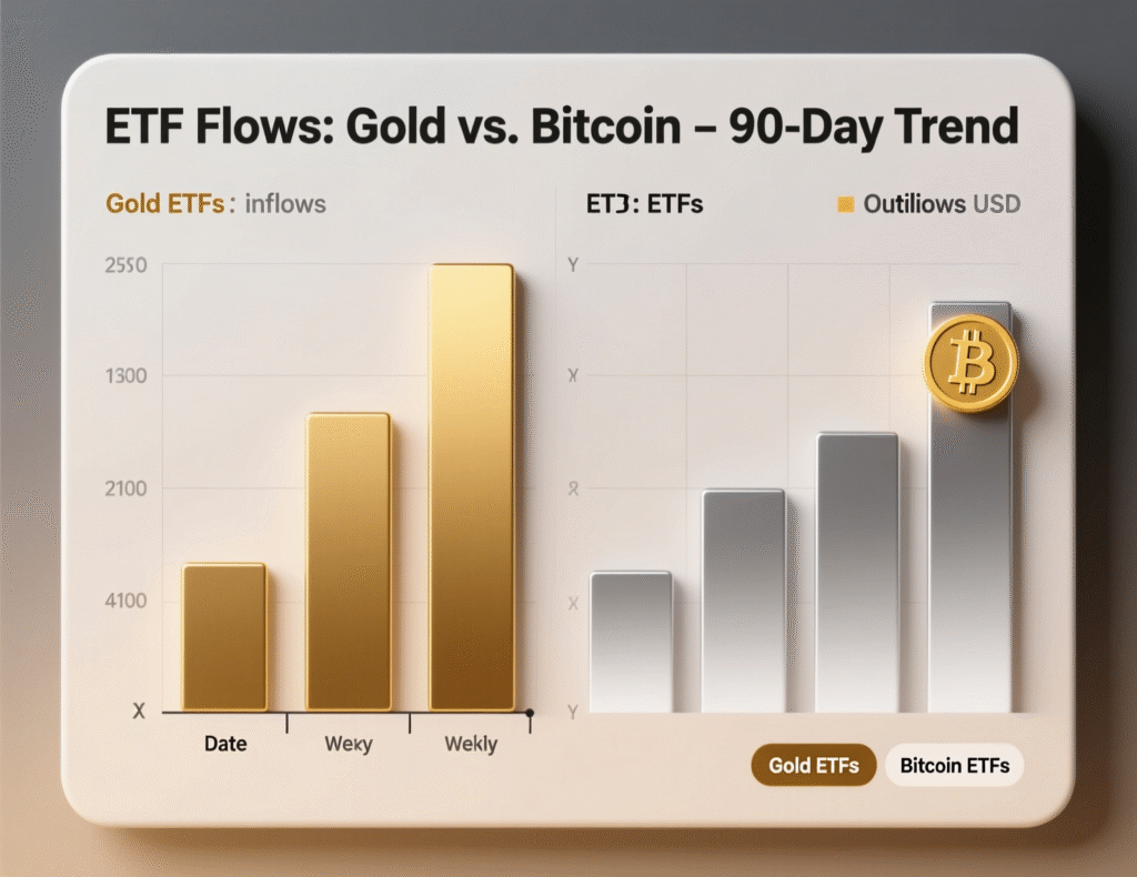 “90-day ETF flows comparing gold and Bitcoin”