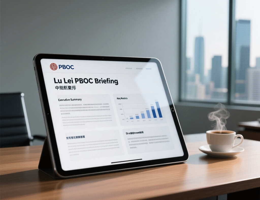 “PBOC Vice-Governor Lu Lei speaking at briefing in Shanghai”