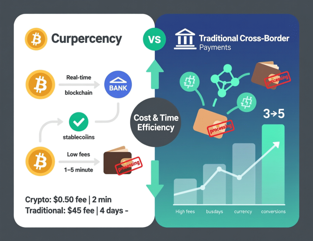 Cross-Border Payments With Crypto 2 Cost and speed comparison between legacy remittances and cross-border payments with crypto.
