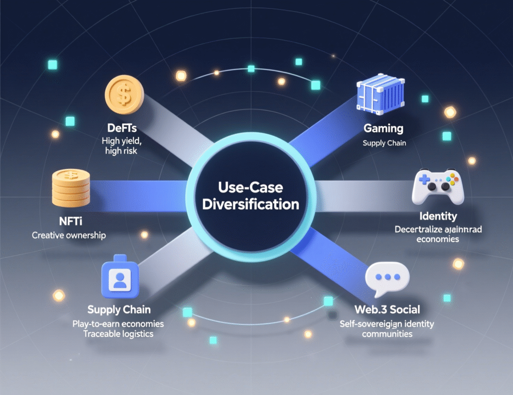 Crypto Portfolio Management Tips 3 Diversification by use-case: monetary assets, smart-contract platforms, L2s, infrastructure, DeFi.”