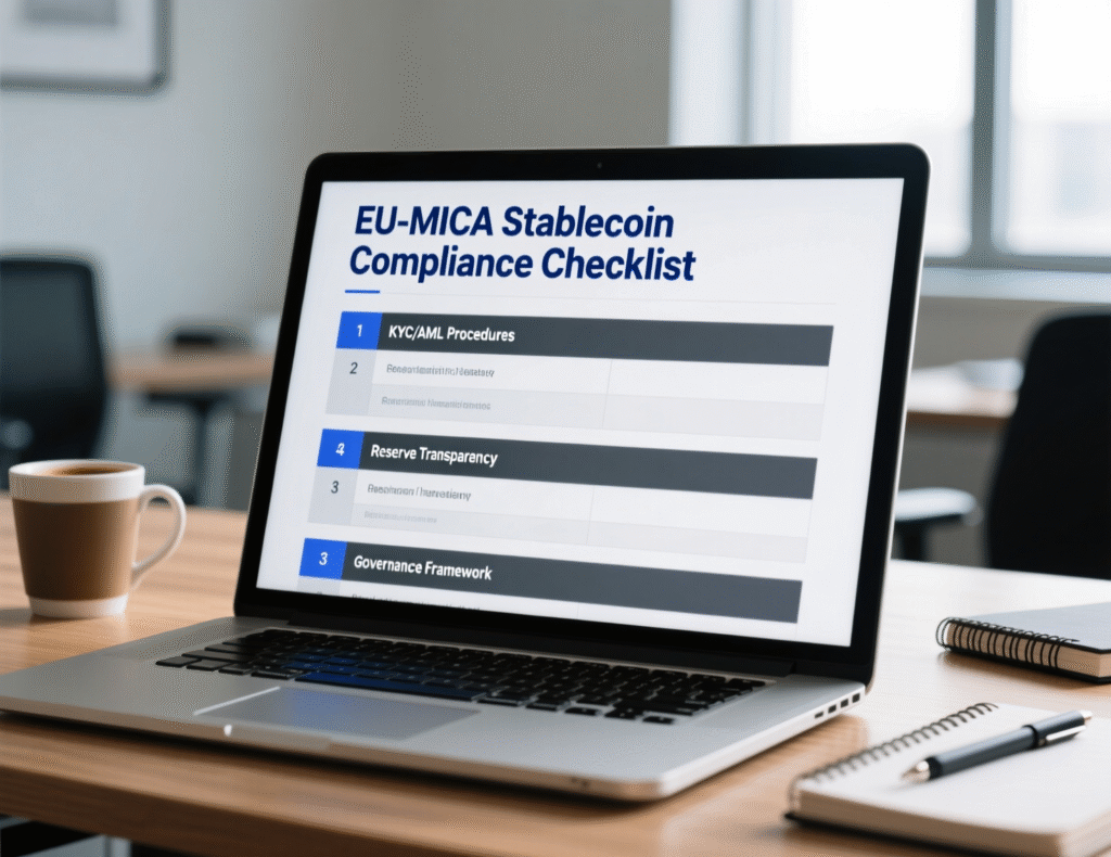 Cross-Border Payments via Stablecoins 4 Checklist highlighting MiCA requirements for e-money tokens used in cross-border payments via stablecoins.