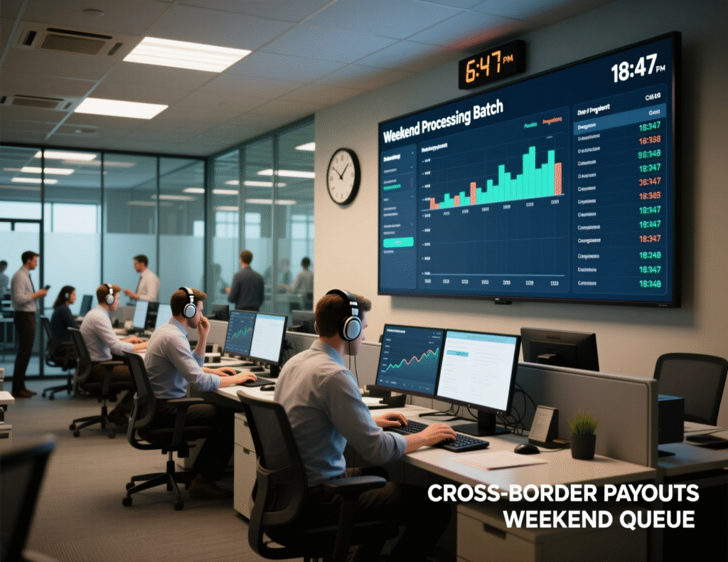 Customers waiting for payout transfers on a weekend