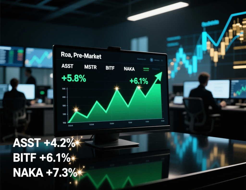 “Pre-market gains in ASST, MSTR, BITF, NAKA”