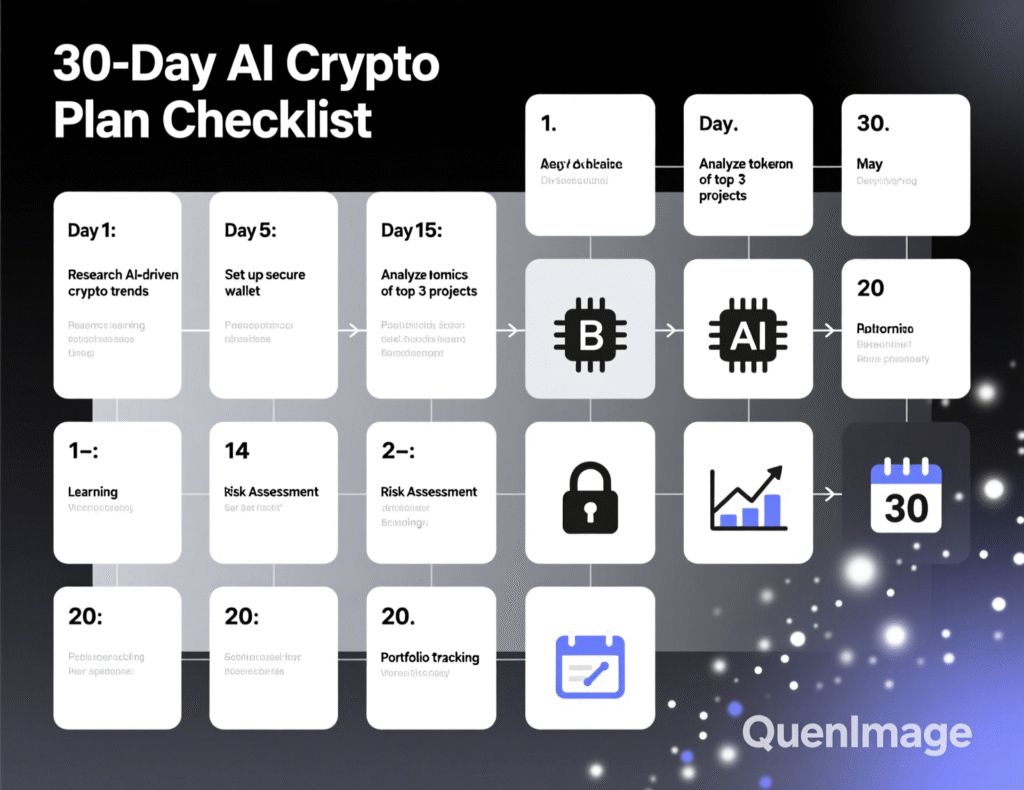 “30-day plan checklist for launching AI-driven crypto trading.”