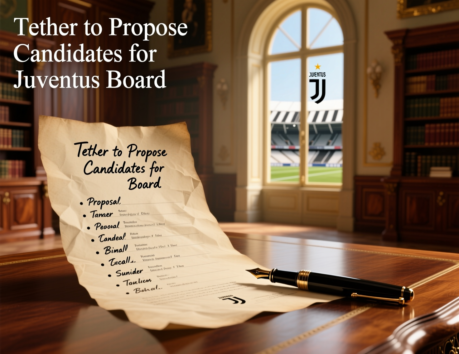 “Tether to propose candidates for Juventus board” headline concept on club backdrop