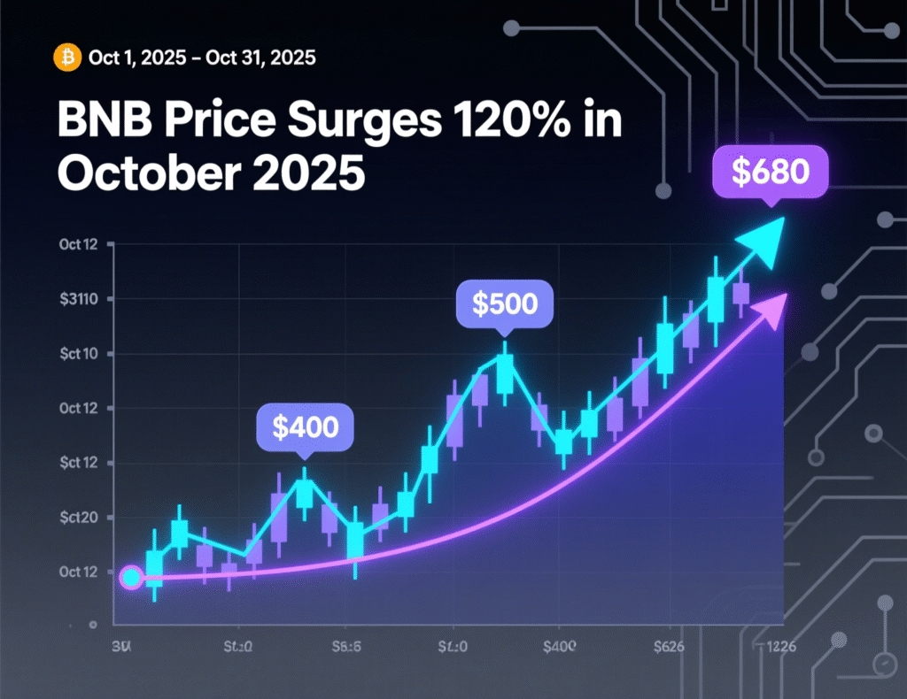 Chart showing BNB price approaching $1,300 in October 2025