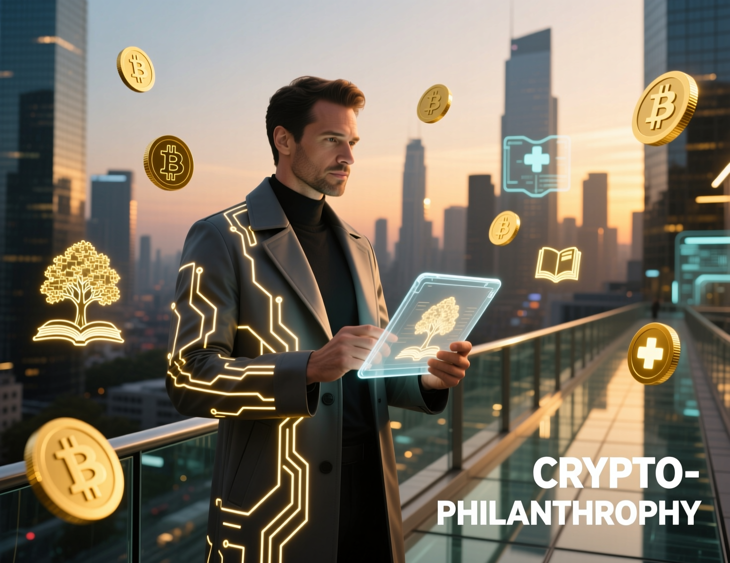 “Crypto philanthropy tokenized charitable giving illustrated with on-chain donation flow.”