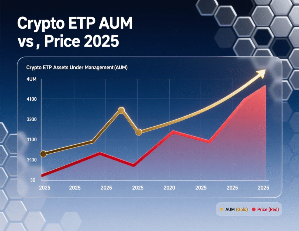 “Crypto ETP AUM compared with market price moves in 2025”