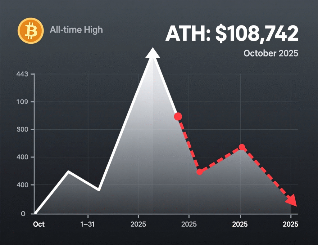 Bitcoin price from Oct. 6 ATH to subsequent decline
