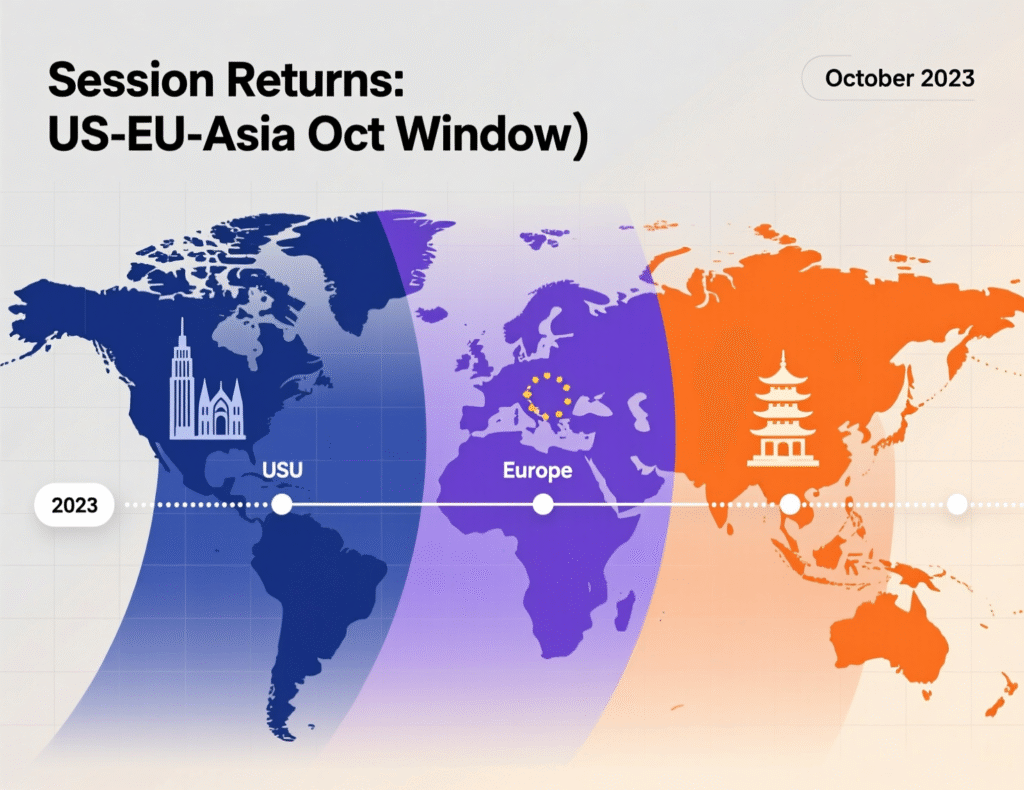 Rolling one-month session returns for U.S., Europe, Asia