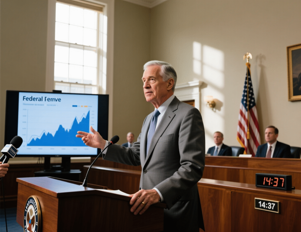 Fed Chair Jerome Powell speaking about inflation and policy