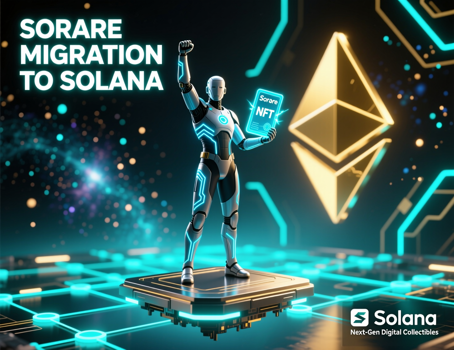 Sorare migration to Solana visual with app screens