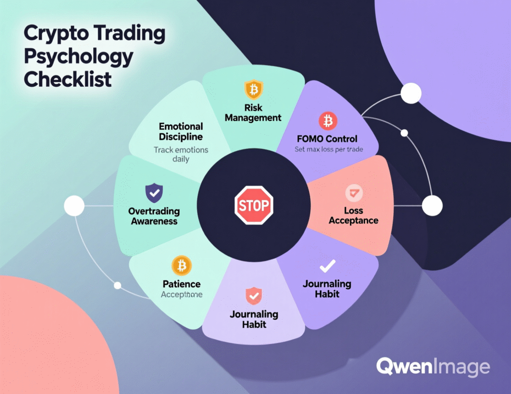 “Pre-market checklist for the psychology of crypto trading with sentiment and risk steps.”