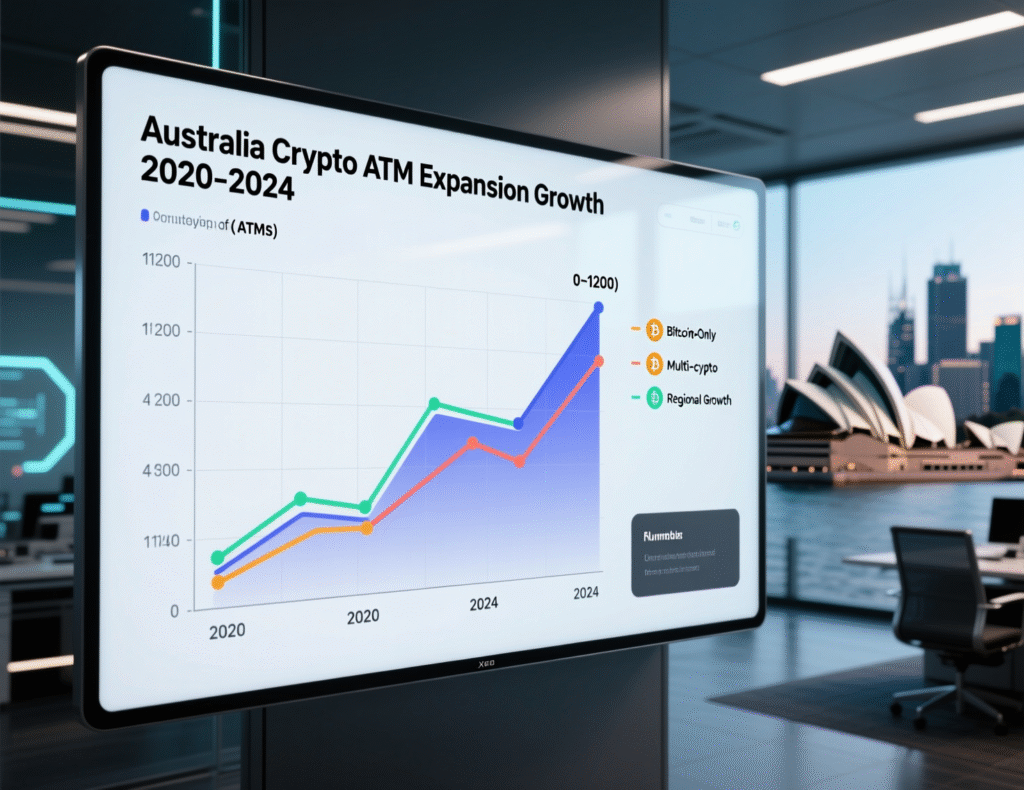 Australia's Government Proposes New Powers for AUSTRAC to Restrict Crypto ATMs 2 Line chart showing growth in Australian crypto ATM installations
