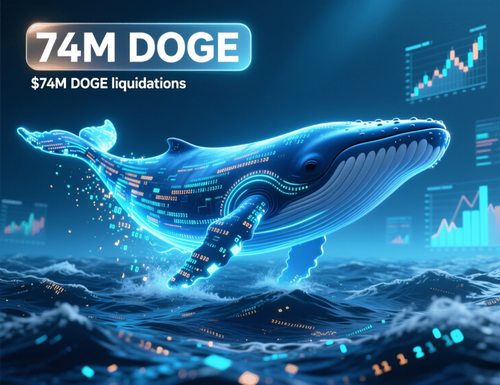 “Whale flows showing $74M DOGE liquidations”