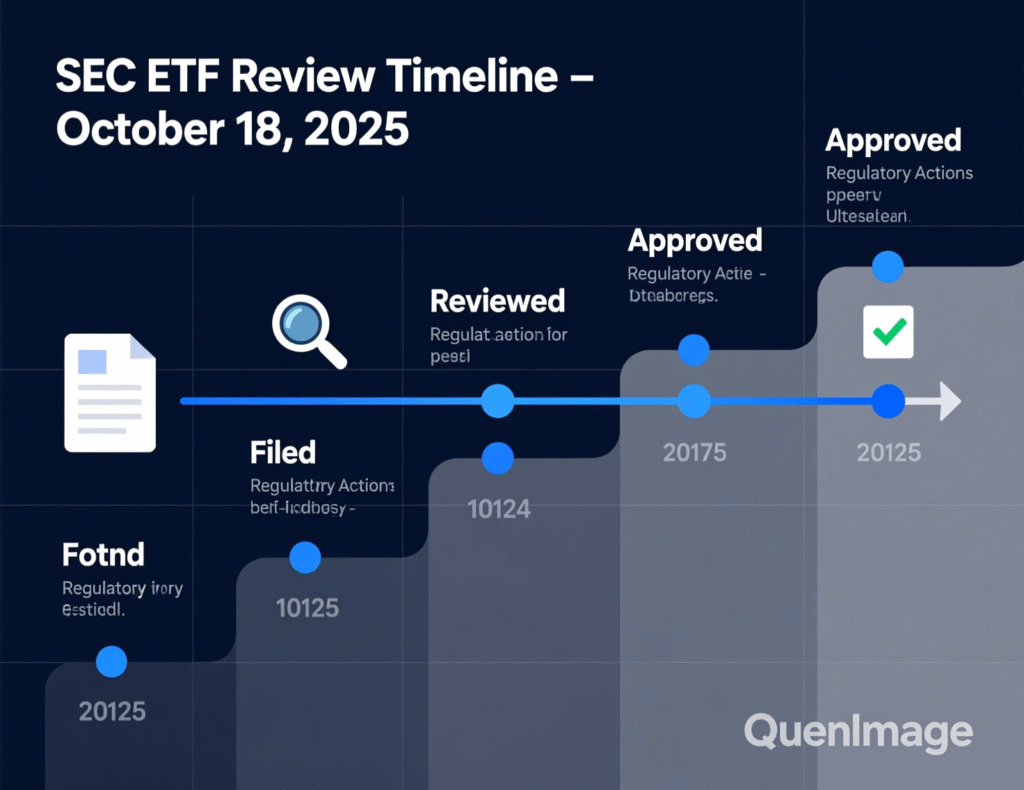 “Timeline graphic showing SEC spot XRP ETF review window in late October 2025”