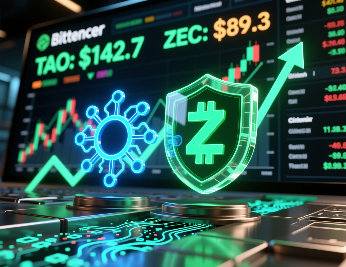 Chart showing Bittensor and Zcash lead altcoin rebound after Bitcoin’s bounce