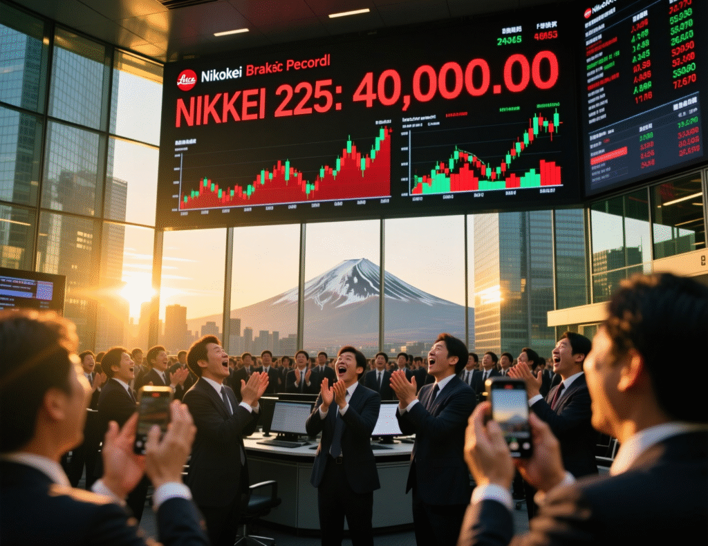 Asia Morning Briefing: Bitcoin Holds Steady as Market Resets After Leverage Flush 3 Tokyo dealing room displays Nikkei 225 hitting records