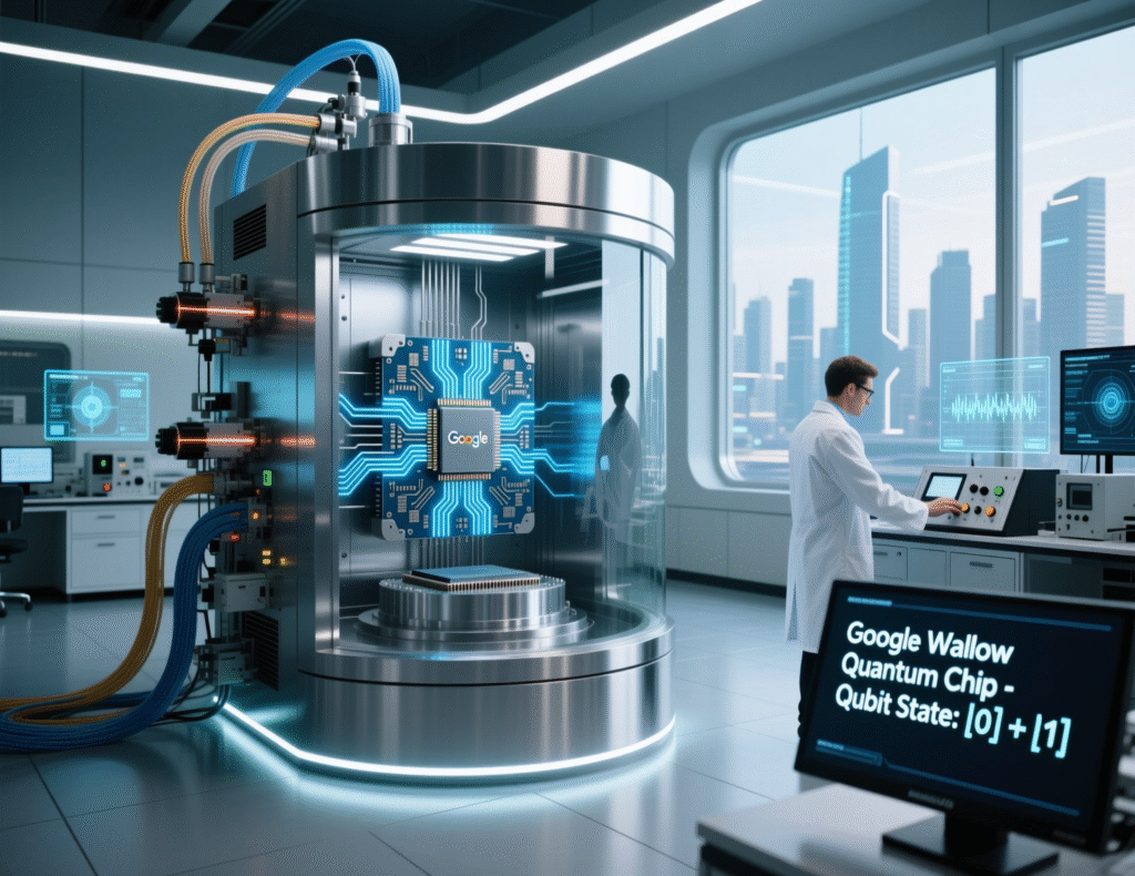 Google Willow quantum chip inside lab equipment