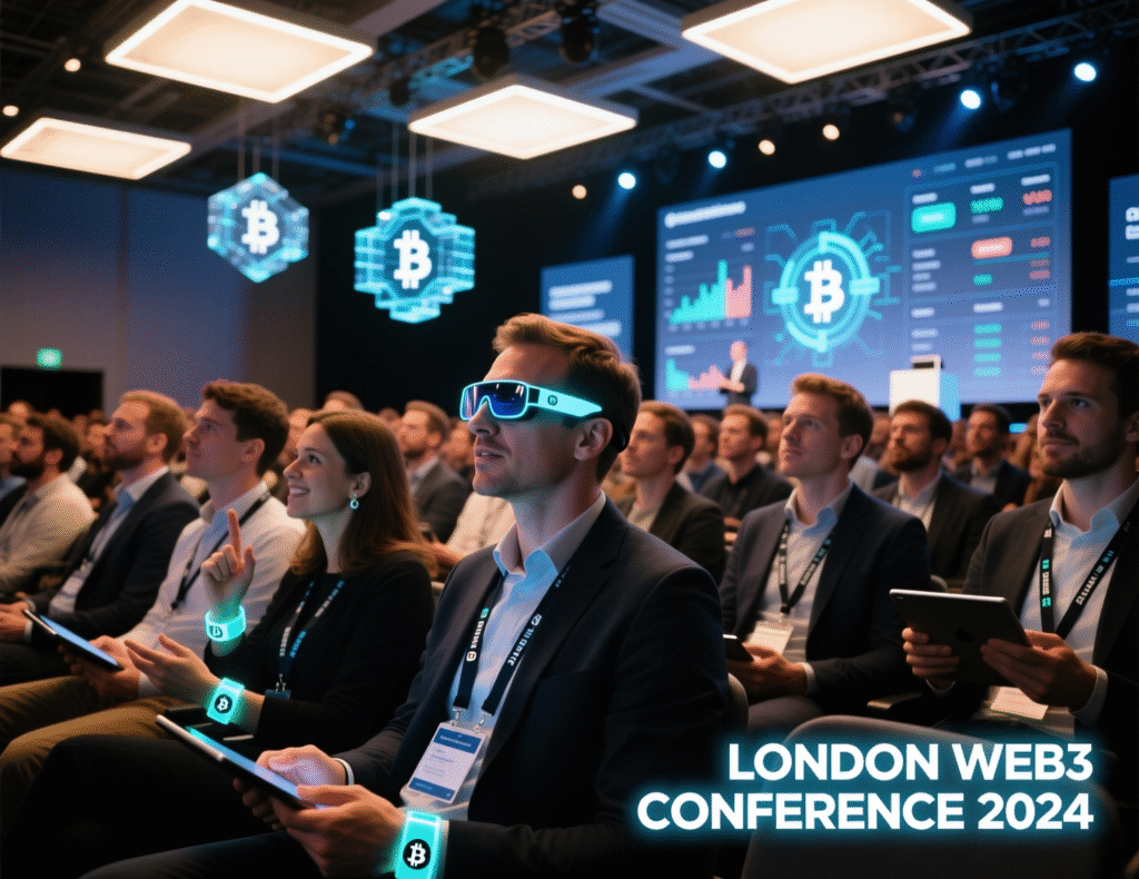 Audience at a Web3 conference listening to a keynote in London