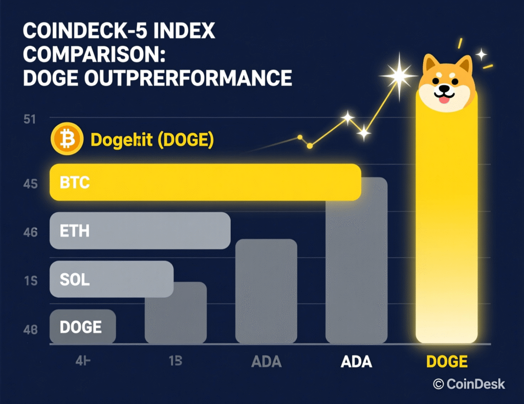 DOGE relative strength versus CoinDesk 5 Index components