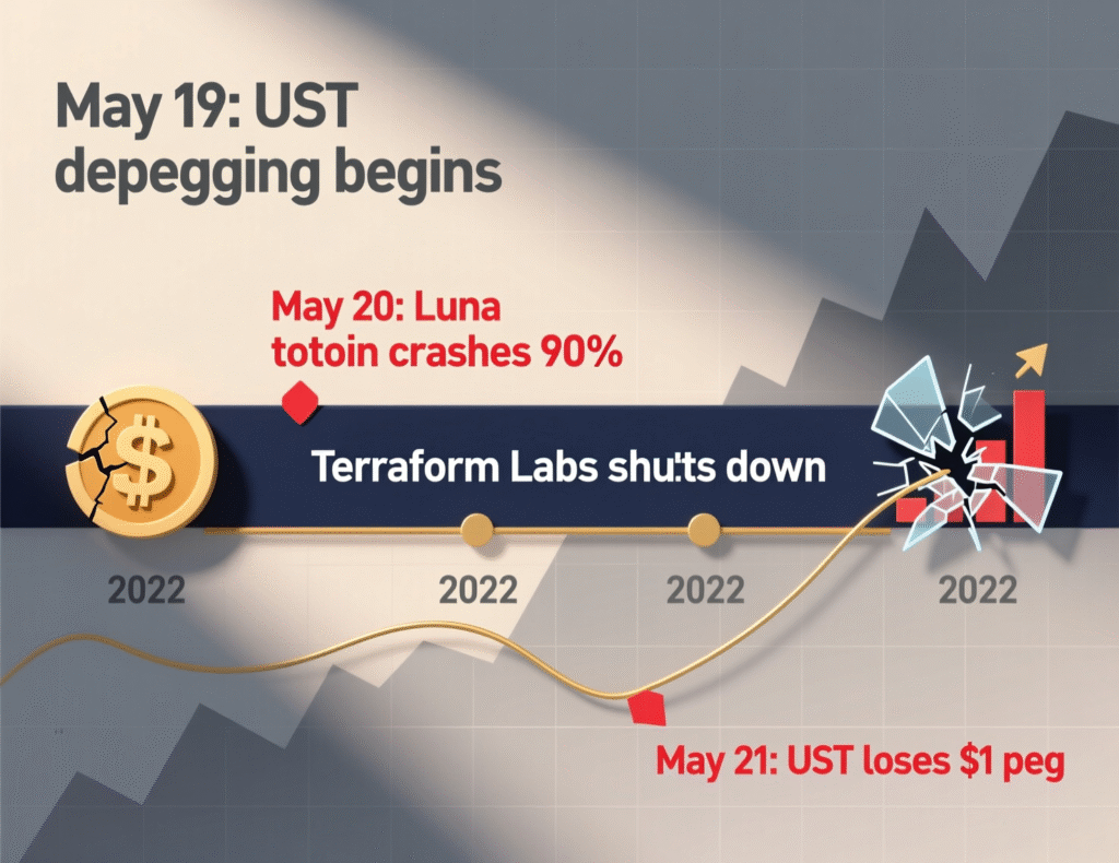 Crypto Stability 2 Timeline of Terra/UST collapse illustrating algorithmic stablecoin fragility.”