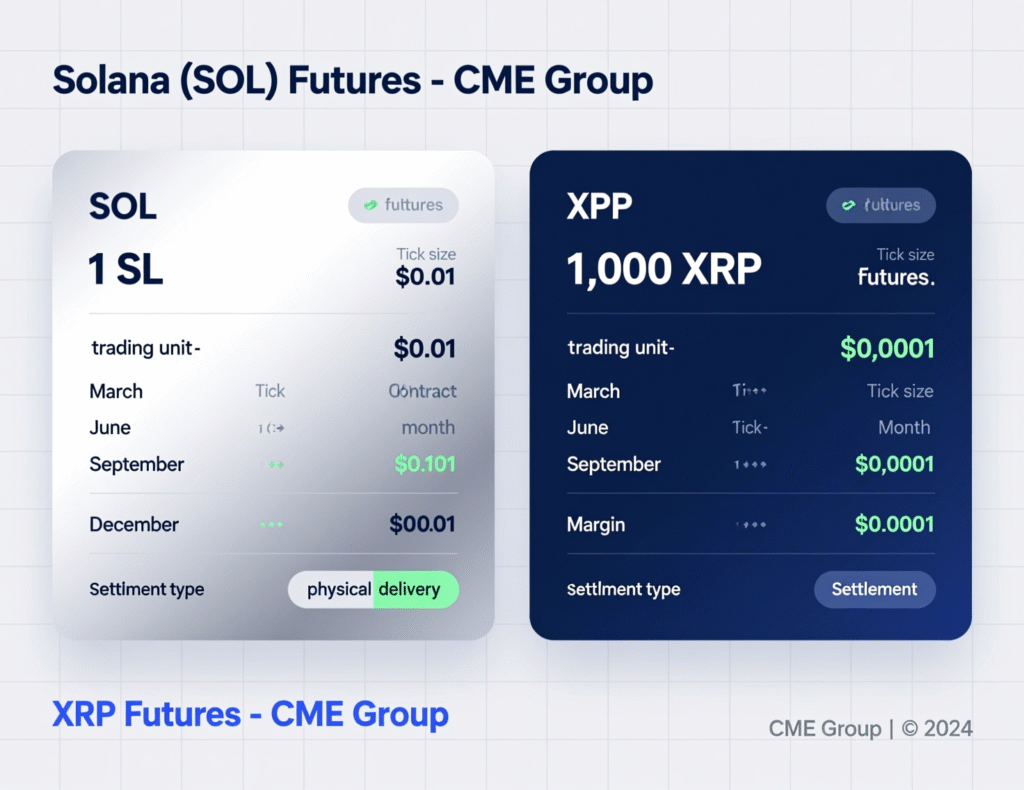 “Contract specs for CME Solana and XRP futures”