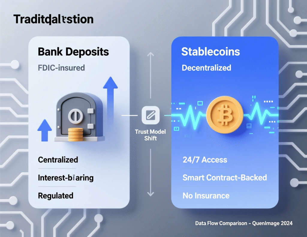 Diagram comparing bank deposits and stablecoin flows