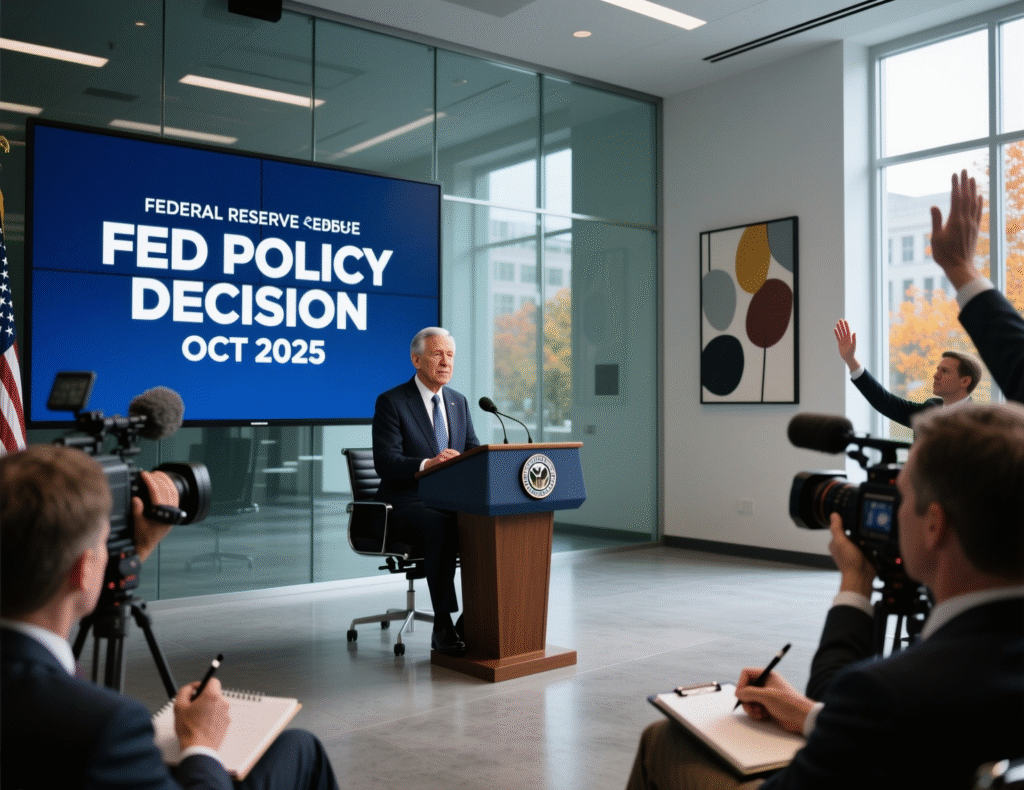 Bitcoin ETFs post $470M outflows as Fed cuts rates, Trump talks trade 2 Federal Reserve press conference podium on rate decision day