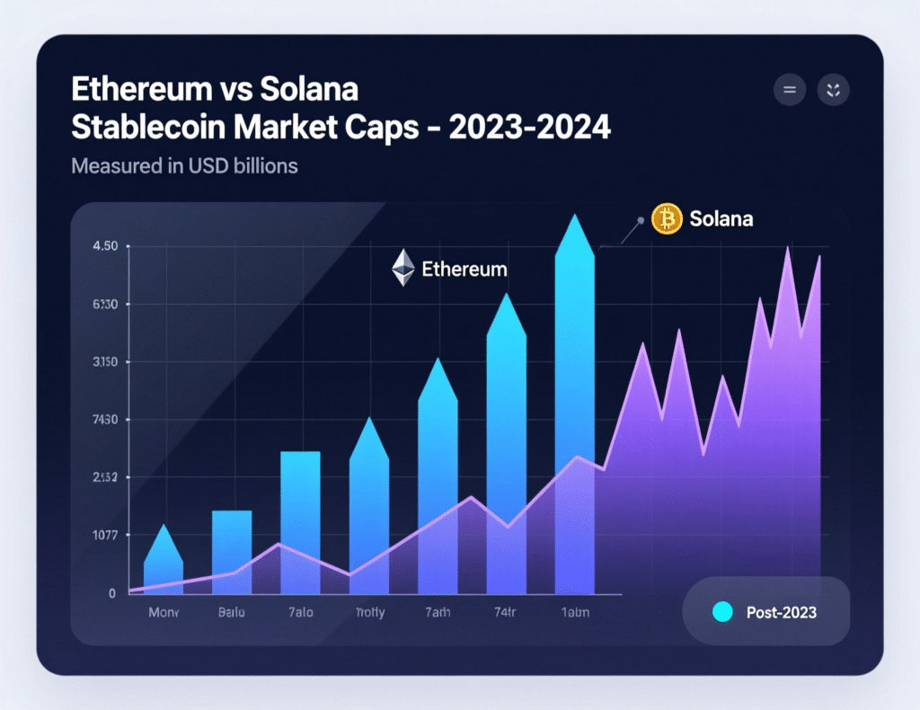 Bitwise exec says a bet on Solana gives ‘two ways to win’ 2 Chart comparing Ethereum and Solana stablecoin market caps